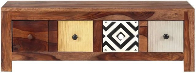 vidaXL Couchtisch aus Palisander-Massivholz in Braun mit Rautenmuster im Mid-century Design, B/T/H: 90 x 50 x 30 cm - Bild 1