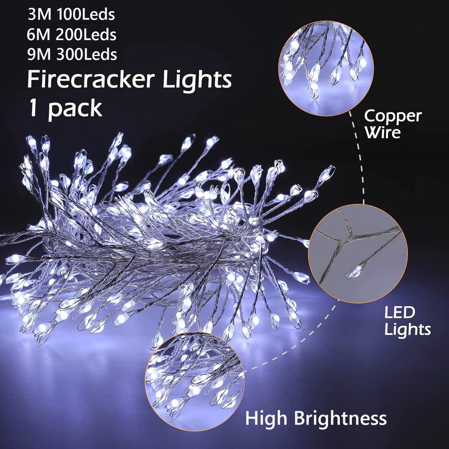 IEEYEEY LED Feuerwerkskörper Lichterkette mit Fernbedienung und USB-Anschluss in Warmweiß für Hochzeit, Party und Weihnachtsdekoration - Bild 2