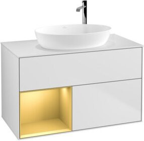 V&B Waschtischunterschrank Finion 100 mit Wandbeleuchtung, Farbe Weiß lackiert, B/T/H: 100 x 50,1 x 50,1 cm - Bild 1