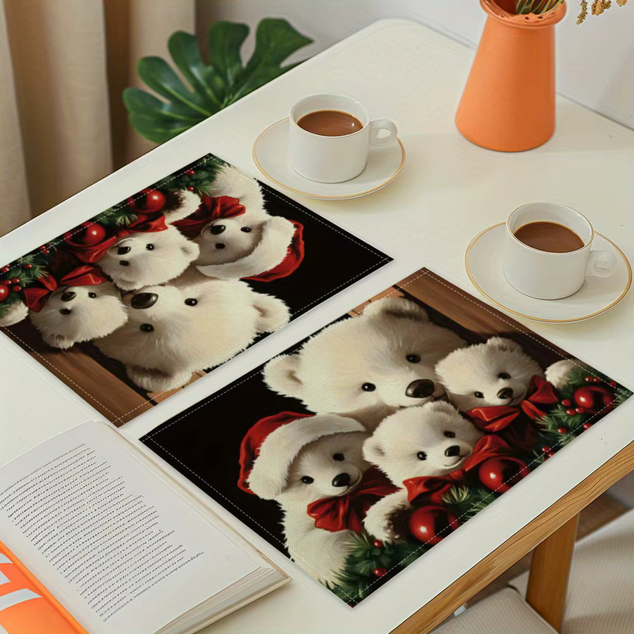 VIKAMA 4-teiliges Weihnachts-Tischset mit Bärenmotiv für deine Feiertags-Tischdekoration - Bild 4
