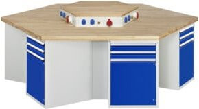Rau Gruppenwerkbank 492-EA in Blau mit Steckdosenleiste, 6x2 Schubladen und 6x1 Tür, B/T/H: 270 x 234 x 84 cm - Bild 1
