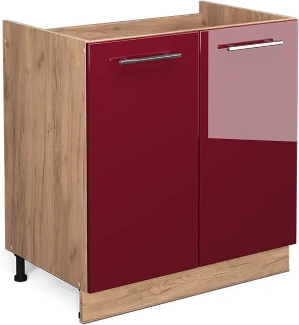 Vicco Spülenunterschrank Fame-Line Bordeaux Hochglanz in Rot und Goldkraft Eiche, Breite: 80 cm - Bild 1