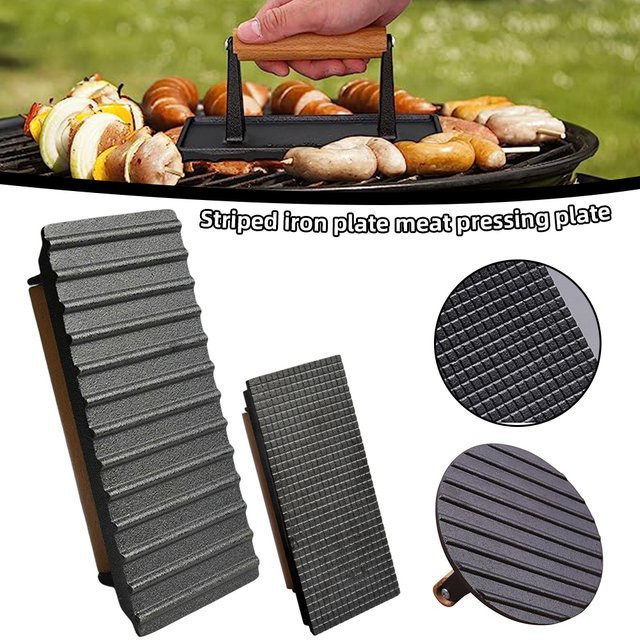 Mehrzweck-Grillpresse aus Gusseisen mit Griff in Schwarz für Steak und BBQ - Bild 1