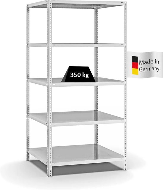 PROREGAL Heavy-Duty Fachbodenregal mit Schraubsystem, 5 Ebenen, Lichtgrau, H x B x T: 200 x 100 x 80 cm - Bild 1