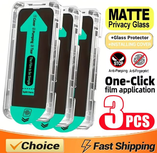 3er-Set Mattes Sichtschutz-Panzerglas für Apple iPhone 17 Pro Max 16 15 14 13 12 11 XS XR Air 16e Transparent - Bild 1