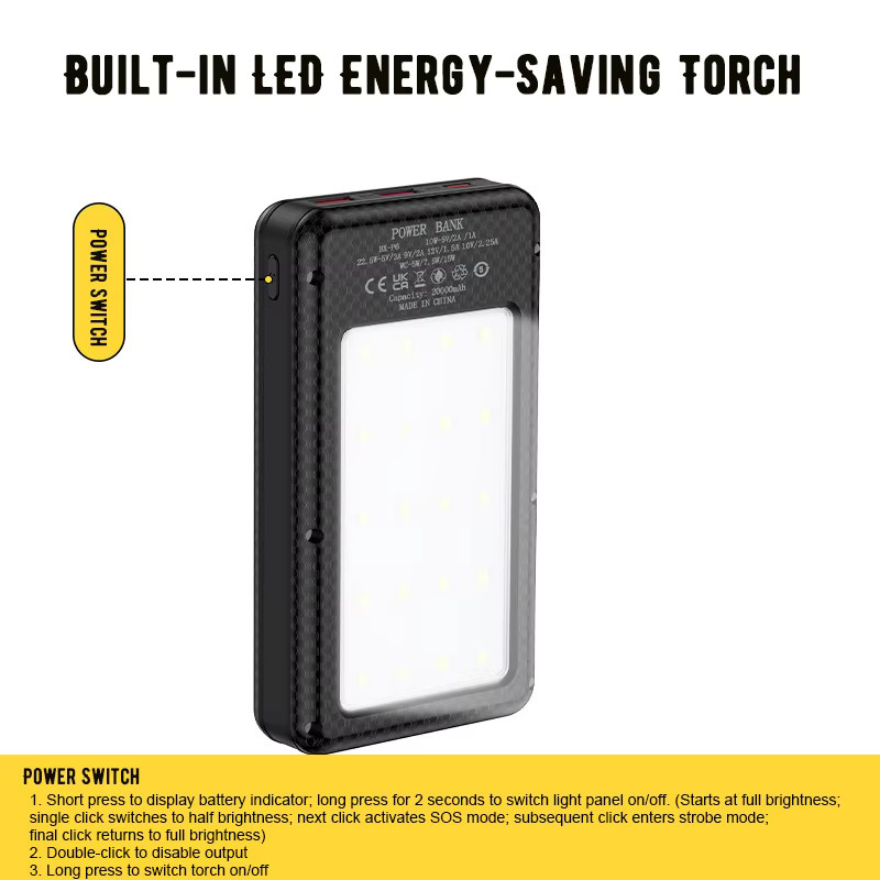 AICSRAD Powerbank Gehäuse für 6 18650 Batterien mit Dual USB und Typ C sowie Camping-Licht in Schwarz - Bild 4