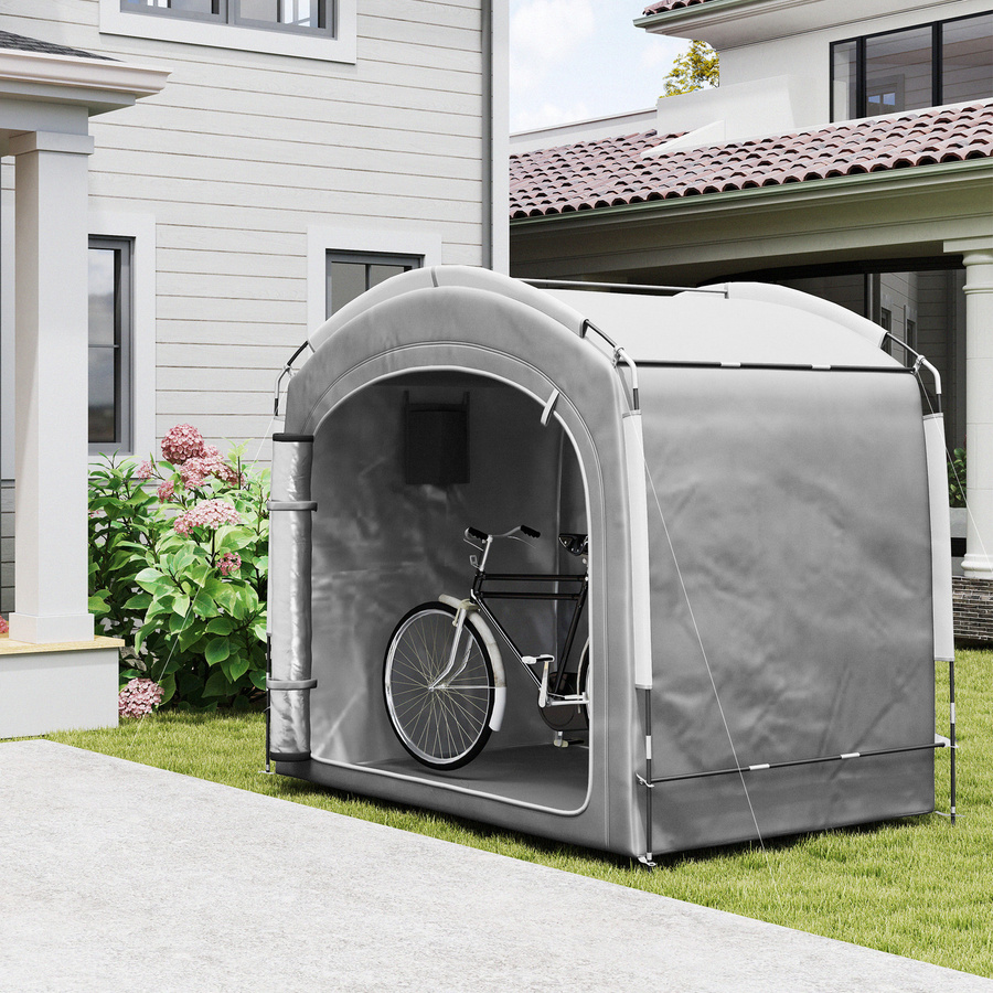 Outsunny Fahrradgaragenzelt für 3-4 Fahrräder mit 2 Seitentaschen, Dunkelgrau, B/T/H: 205 x 140 x 188 cm - Bild 2