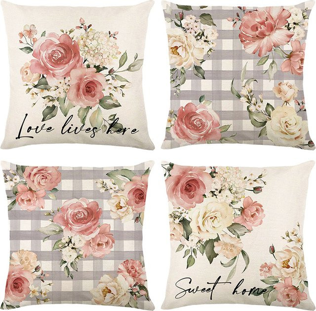 VIKAMA Rosen-Blumen-Kissenbezug in Mehrfarbig, quadratisch, 40 x 40 cm, nordischer Stil für dein Wohnzimmer-Sofa - Bild 1