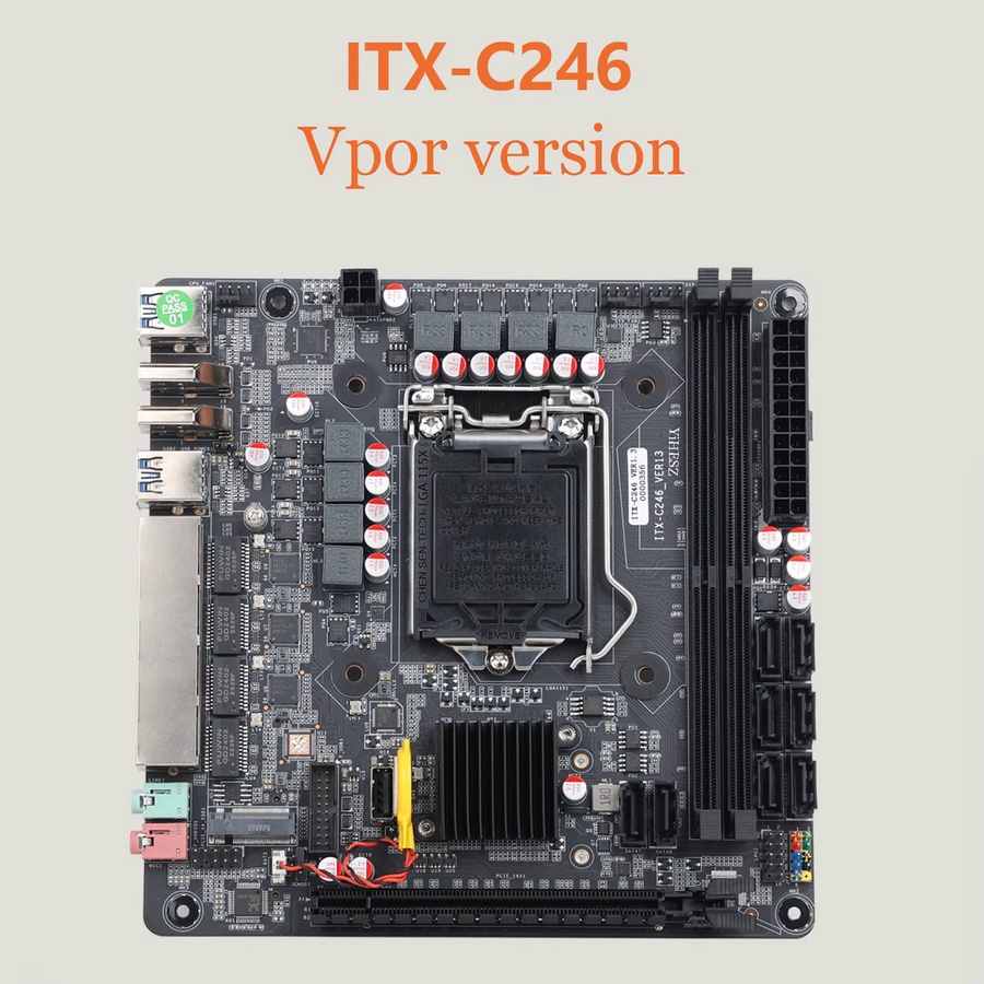 YiHESZ C246 Vpro NAS Motherboard in Schwarz mit 8 SATA Ports, 4 LAN Ports, 2 DDR4 Slots, 3 M.2 Slots und PCIE X16 Slot für E-2100/2200 und 8./9. Core Serie - Bild 2