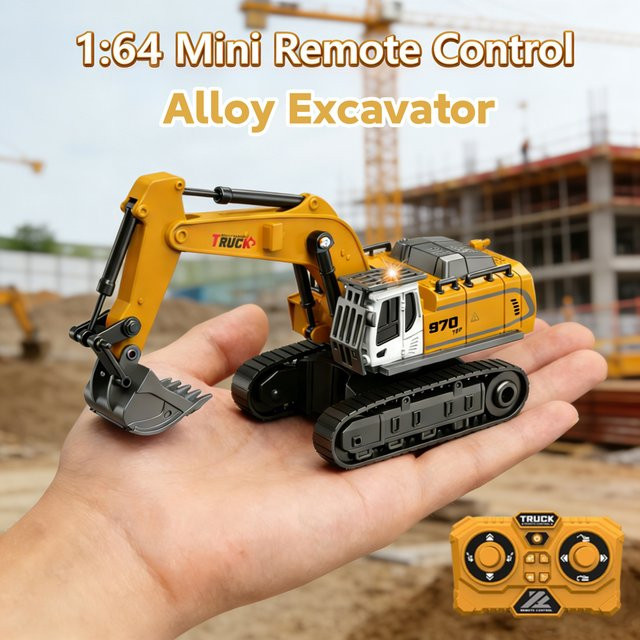 CONUSEA Mini RC Bagger, ferngesteuerter Raupenbagger, 1:64, aus Metall, mit Licht - Bild 1