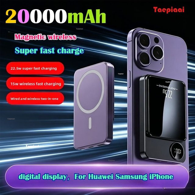 Taepiaai Magnetische Powerbank 20000 mAh in Grün mit schnellem Aufladen - Bild 1