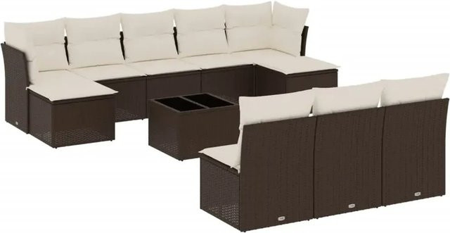 vidaXL 11-teilige Garten-Sofagarnitur in U-Form aus braunem Polyrattan mit UV-beständigen Kissen und Metallrahmen - Bild 1