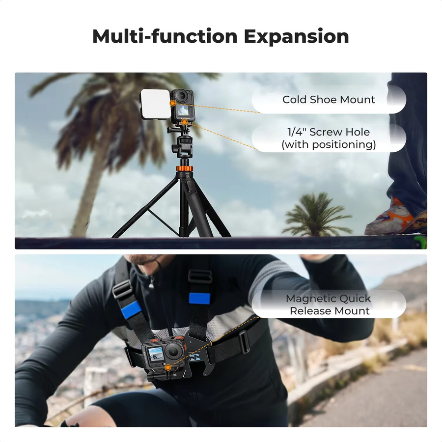 K&F CONCEPT Aluminium-Schutzmetallkäfig für DJI Osmo Action 6 in Schwarz mit Cold Shoe und 1/4 Zoll Gewinde - Bild 3