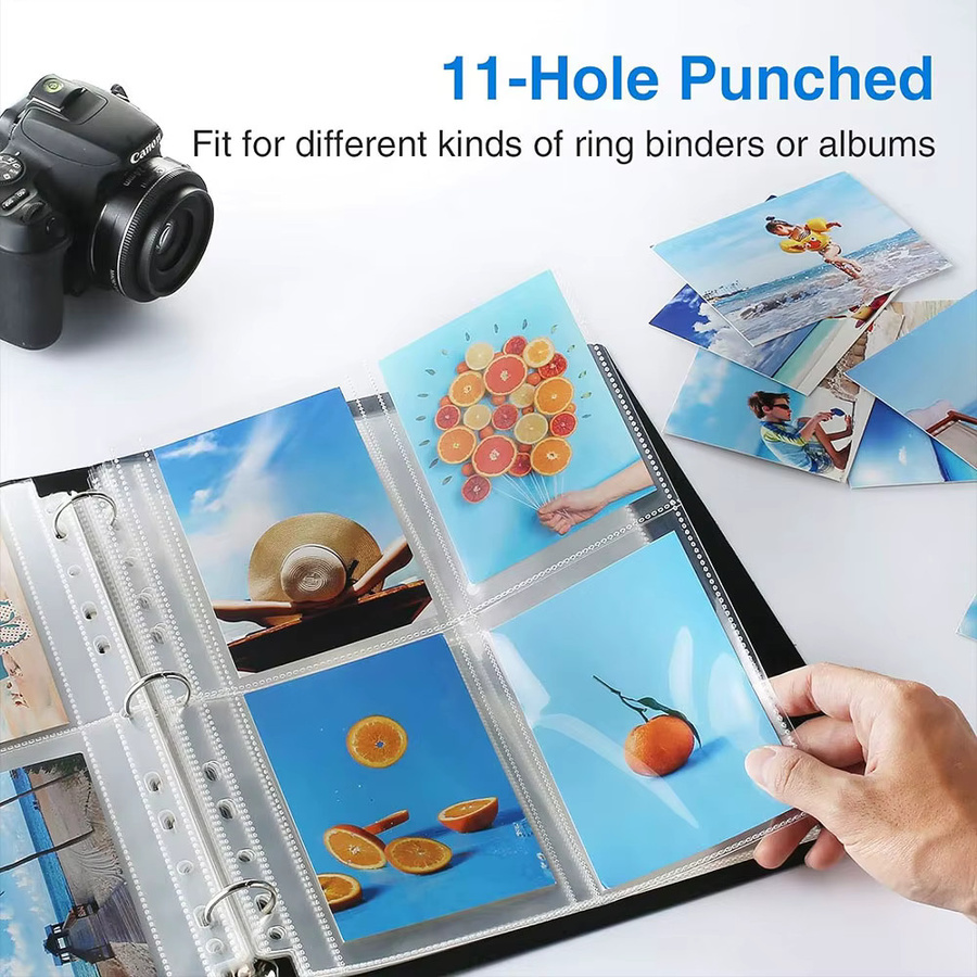 Findohope A4 Fotoalbum-Nachfüllseiten aus Kunststoff, 10 Stück, transparent, mit Aktenschutz für 4/11 Lochringbücher zur Aufbewahrung von Fotos, Postkarten und Notizbüchern - Bild 3