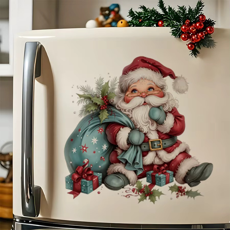 BRUP Weihnachts-Wandaufkleber mit Weihnachtsmann und blauem Geschenksack, selbstklebende Weihnachtsdekoration für Wohnzimmer und Schlafzimmer, mehrfarbig - Bild 2
