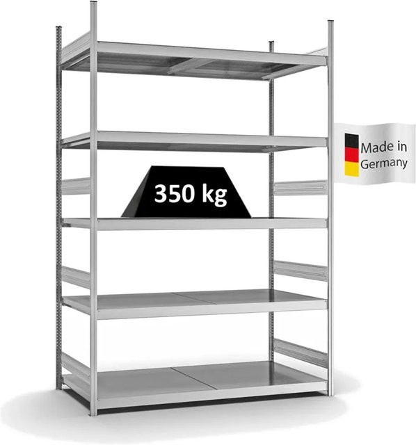 PROREGAL Weitspannregal Stecksystem T-Profil mit 5 Ebenen aus verzinktem Stahl, Farbe Silber, H x B x T: 300 x 200 x 80 cm - Bild 1