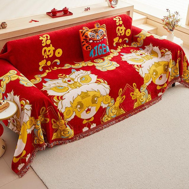 Rutschfester Chenille Sofabezug Universal für alle vier Jahreszeiten, Rot, B/T: 180 x 130 cm - Bild 1