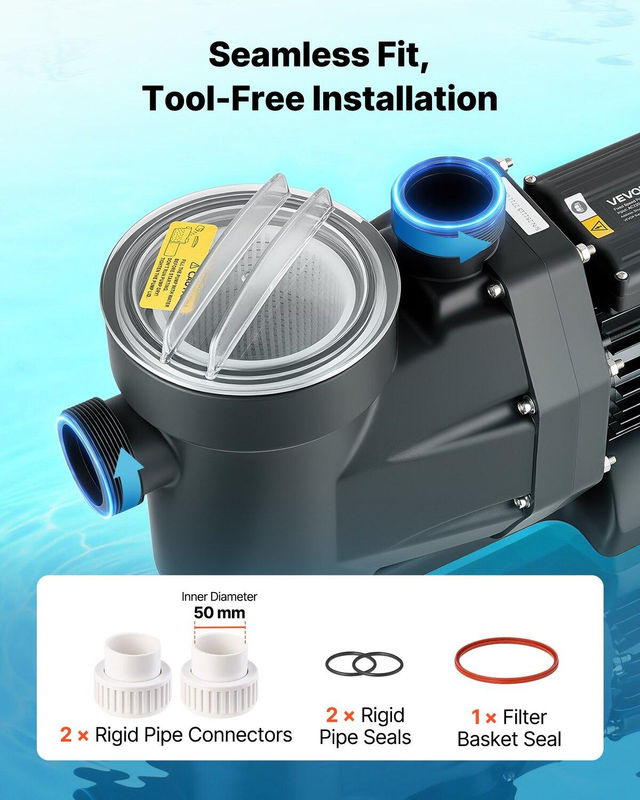 Buying Solutions, MB Einphasen-Schwimmbadpumpe in Schwarz mit 1300W Leistung, 28.800 L/H Durchfluss und 24-Stunden-Timer - Bild 3