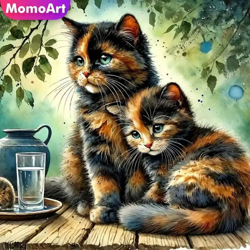 Momoart Katzen-Diamantmosaik DIY Stickerei mit Tiermotiv in Mehrfarbig für Wandkunst und Dekoration - Bild 1
