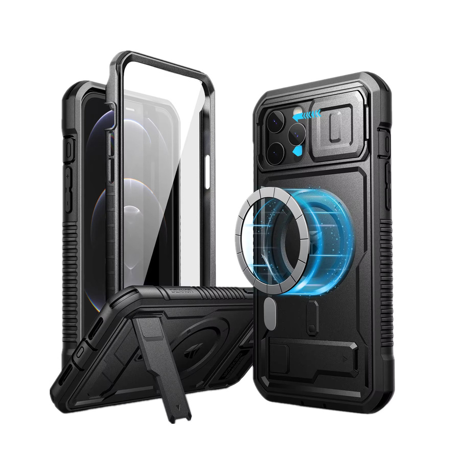 Dexnor Schutzhülle für iPhone 12 Pro Max mit 360-Grad-Schutz, stoßfester Hülle inklusive Kameraabdeckung und integriertem Displayschutz-Ständer in Schwarz oder Blau - Bild 5