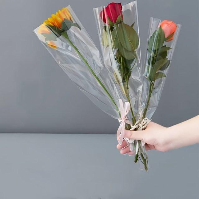 100 Stück transparente Plastik-Blumengeschenktüten aus strapazierfähigem Material für Blumensträuße und Pflanzen - Bild 1