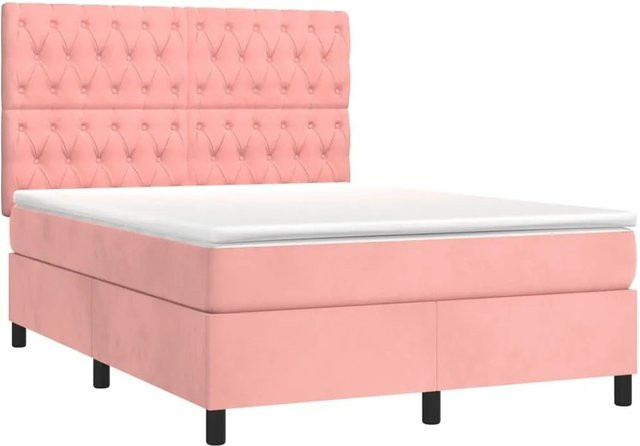vidaXL Boxspringbett mit Matratze in Rosa, Hybrid-Bett aus Samt mit Taschenfederkern, B/T: 140 x 200 cm - Bild 1