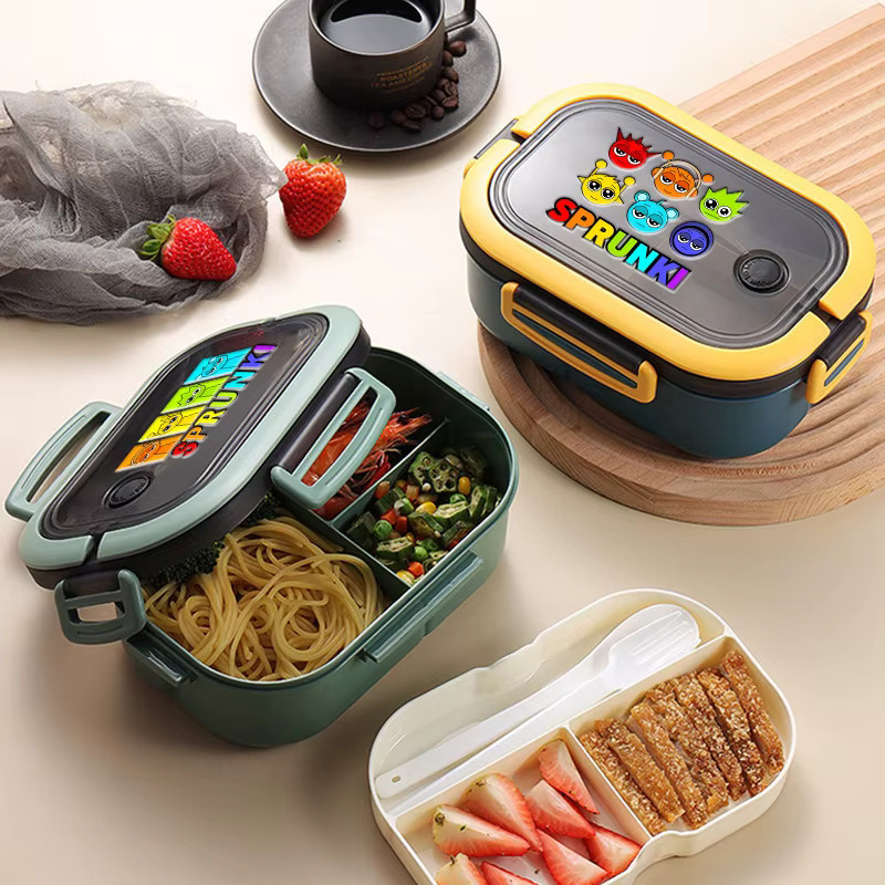 Sprunkis Serie Obst-Bento-Schale von Bandai, mikrowellengeeignete Lunchbox mit Besteck in Mehrfarbig - Bild 1