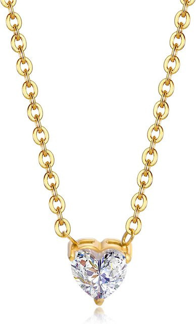 Halskette Edelstahl, Gold, Zirkonia, Herz-Anhänger, Damen - Bild 1