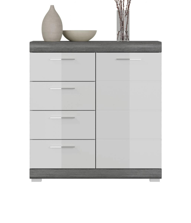 Kommode Shawn von Inn.Furn in Weiß Hochglanz und Rauchsilber Grau, Breite: 80 cm - Bild 1