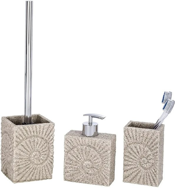 Wenko WC-Bürstengarnitur Fossil in Beige mit Bürste und freistehendem Halter aus Stein und Kunststoff - Bild 1
