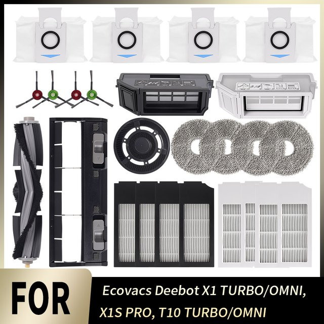 Ecovacs Deebot Zubehör-Set mit Hauptbürste, Seitenbürsten, Staubbehälter, HEPA-Filter, Wischtüchern und Staubbeuteln für Deebot X1 OMNI, TURBO T10 OMNI, TURBO und X1S PRO - Bild 1