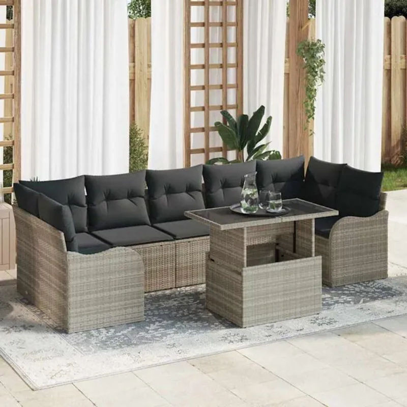 vidaxl Garten-Sofa-Set aus Poly-Rattan mit 8 Kissen in Hellgrau - Bild 1