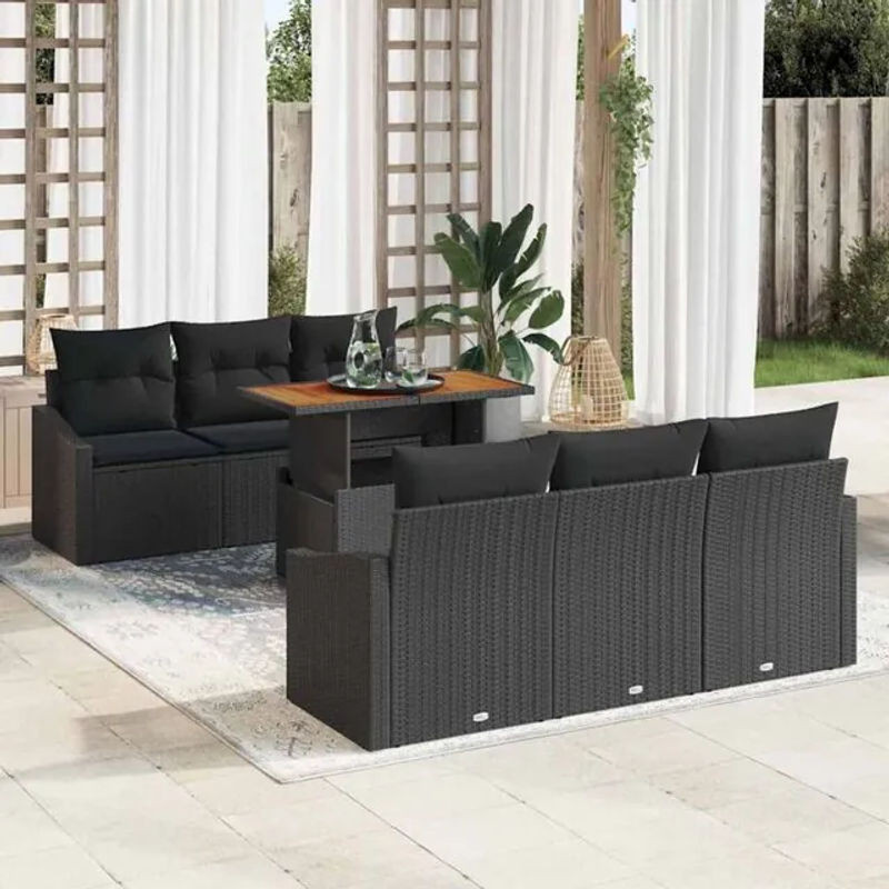 7-teiliges Garten Sofa Set von vidaXL in Schwarz aus modernem Polyrattan mit Loungemöbel-Funktion - Bild 1