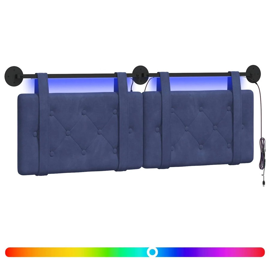 vidaXL Hängendes Kopfteil aus Samt mit integrierter LED-Beleuchtung, Blau, B: 130 cm, H: 55 cm, T: 5 cm - Bild 2