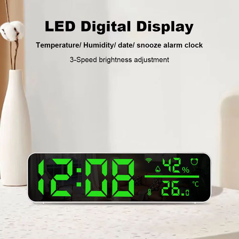 Tuya WiFi LED Desktop Wecker mit Temperatur- und Feuchtigkeitssensor, Spiegel-Display und USB-Anschluss, Weiß - Bild 5
