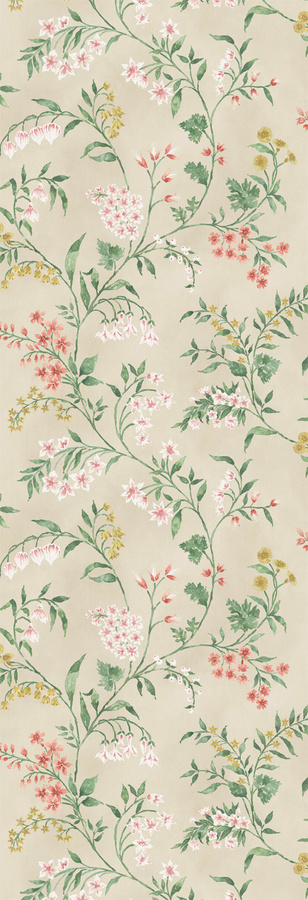 Nina Campbell Tapete Almora Floral Botanical in Coral, Yellow und Green, Vlies-Tapete, vorgeklebt - Bild 1