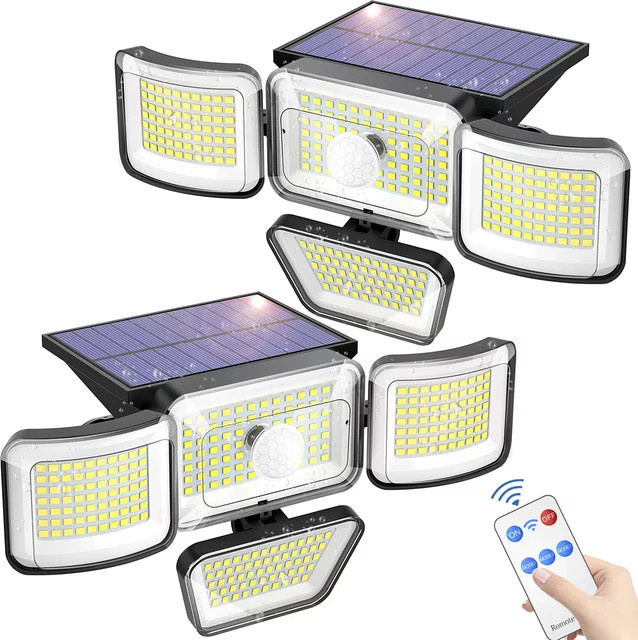 Swiatla Solar-Außenleuchten mit 278 LED, IP65 wasserdicht, Sicherheitsleuchten mit Bewegungssensor und Fernbedienung, schwarze Solar-Wandlampe für den Garten - Bild 1