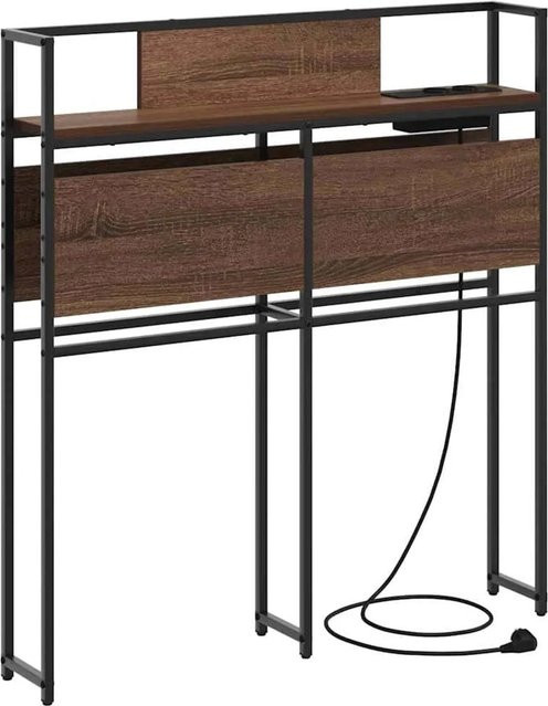 vidaXL Stauraum-Kopfteil in Eiche Braun mit integriertem Regal und USB-Ladeport, Wandmontage, Holzwerkstoff - Bild 1