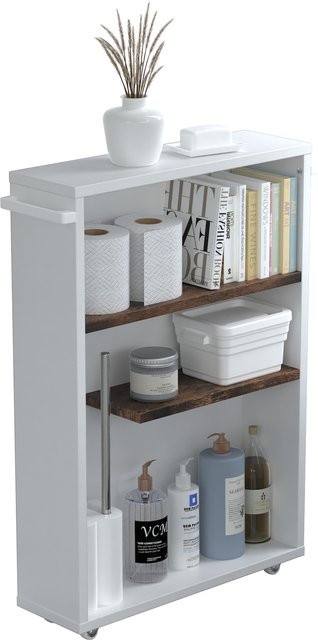 VCM Midischrank Nilari als schmaler Badschrank mit offenen Fächern und Rollen, Weiß, B/T/H: 61 x 20 x 45 cm - Bild 1