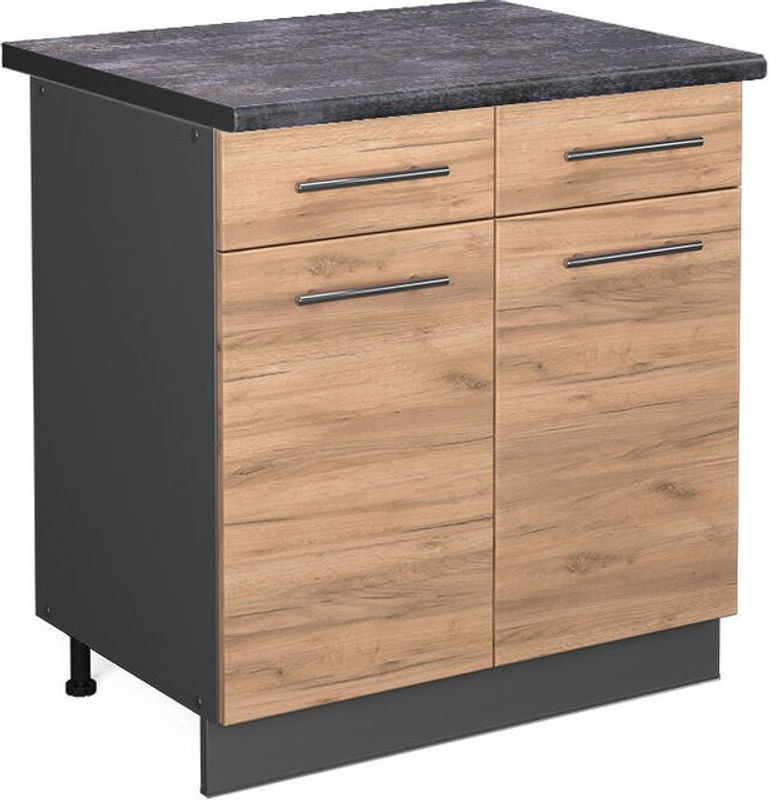 Vicco Küchenunterschrank Fame-Line in Anthrazit mit Goldkraft Eiche und Drehtüren, B: 80 cm, H: 82 cm, T: 60 cm - Bild 1
