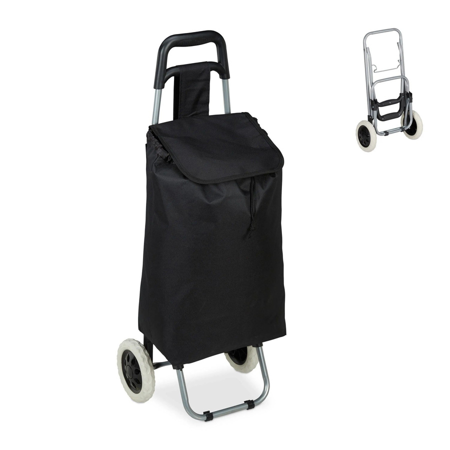Relaxdays Einkaufstrolley aus Stoff und Stahl in Schwarz, faltbar, H: 91 cm, B: 40 cm, T: 30 cm - Bild 2