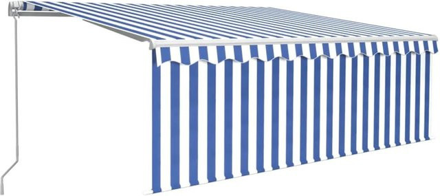 Furnicato Markise manuell einziehbar mit Rollo aus Polyester und Aluminium in Blau und Weiß, Breite: 45 cm, Länge: 3 m - Bild 1