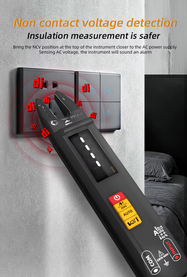 BSIDE U1 U0 Digitales Zangenmultimeter in Schwarz, wiederaufladbarer elektronischer Tester mit Display für 6000 Auto-Strom- und Spannungsmessungen, berührungslose Messung, Hz und Temperatur - Bild 3