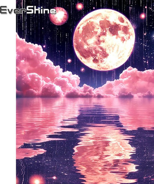 EverShine Diamantmosaik Set Mond und Wolken Landschaft als Strass Malerei mit Bohrer für Handarbeit und Hobby - Bild 1