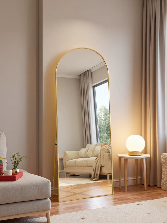 Lazyspace Ganzkörper-Bogenspiegel in Gold mit minimalistischem Design als freistehender Standspiegel, Höhe: 164,0 cm, Breite: 54,0 cm - Bild 5
