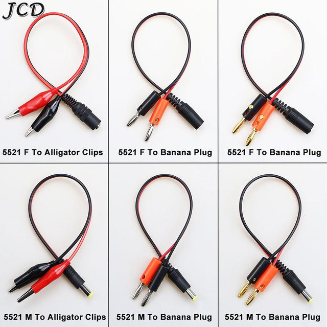 JCD DC Power Kabel mit 5,5x2,1mm Männlich und Weiblich auf 4mm Bananenstecker und Krokodilklemmen in Rot - Bild 1