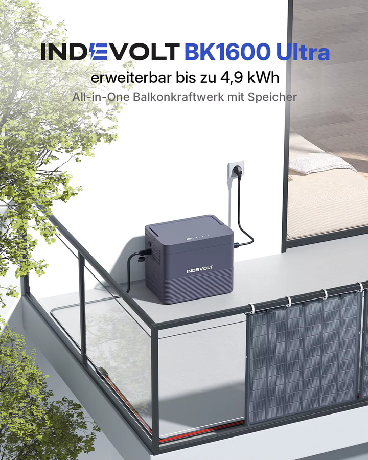 Indevolt BK1600 Ultra Balkonkraftwerk mit 1,6 kWh Speicher, 1200W 2 MPPT, All-in-One Solaranlage mit Mikroinverter und bidirektionalem Laden - Bild 2