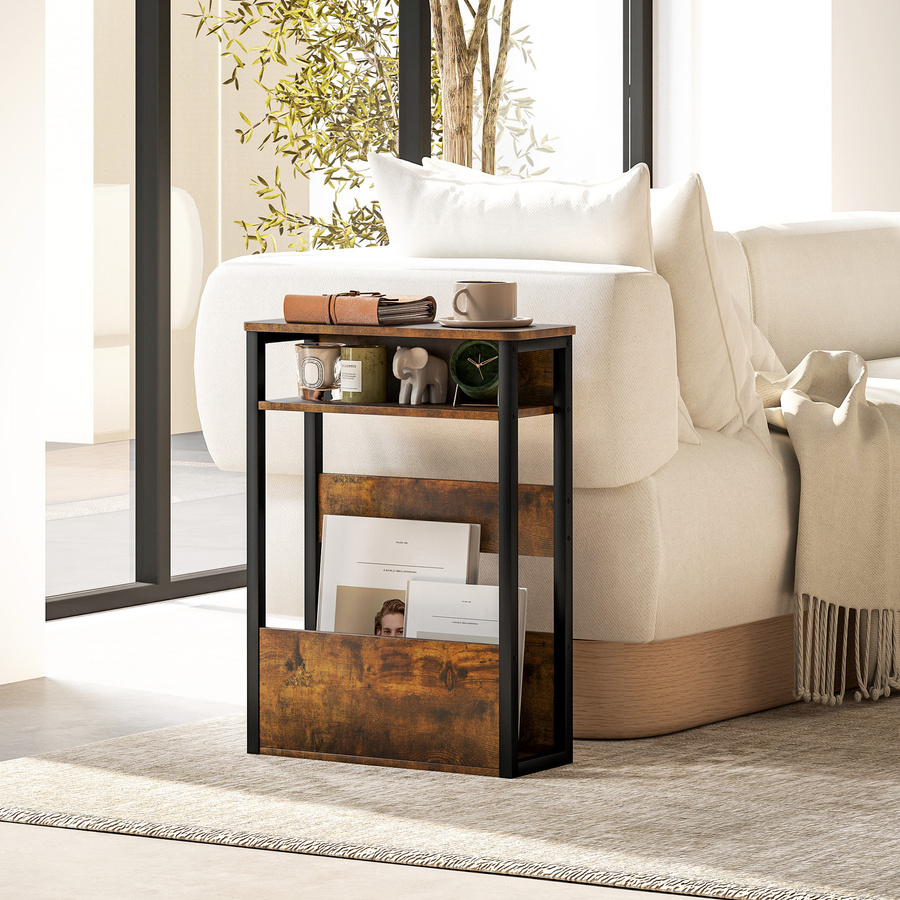 Aosom Beistelltisch in rustikalem Braun mit zweistufigem Regal und abgerundeten Ecken, B/T/H: 46 x 18 x 58,5 cm - Bild 2