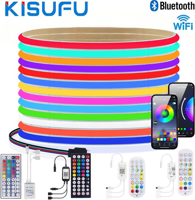 KISUFU Tuya Smart RGBIC COB LED Streifen mit Bluetooth und WiFi, adressierbare Multicolor LED Lichtleiste für TV und Wohnzimmer inklusive Fernbedienung - Bild 1