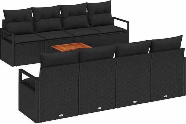 vidaXL Garten-Sofa-Set 9-teilig aus Polyrattan in Schwarz mit Tisch und Polsterkissen inklusive Stauraumfunktion - Bild 1